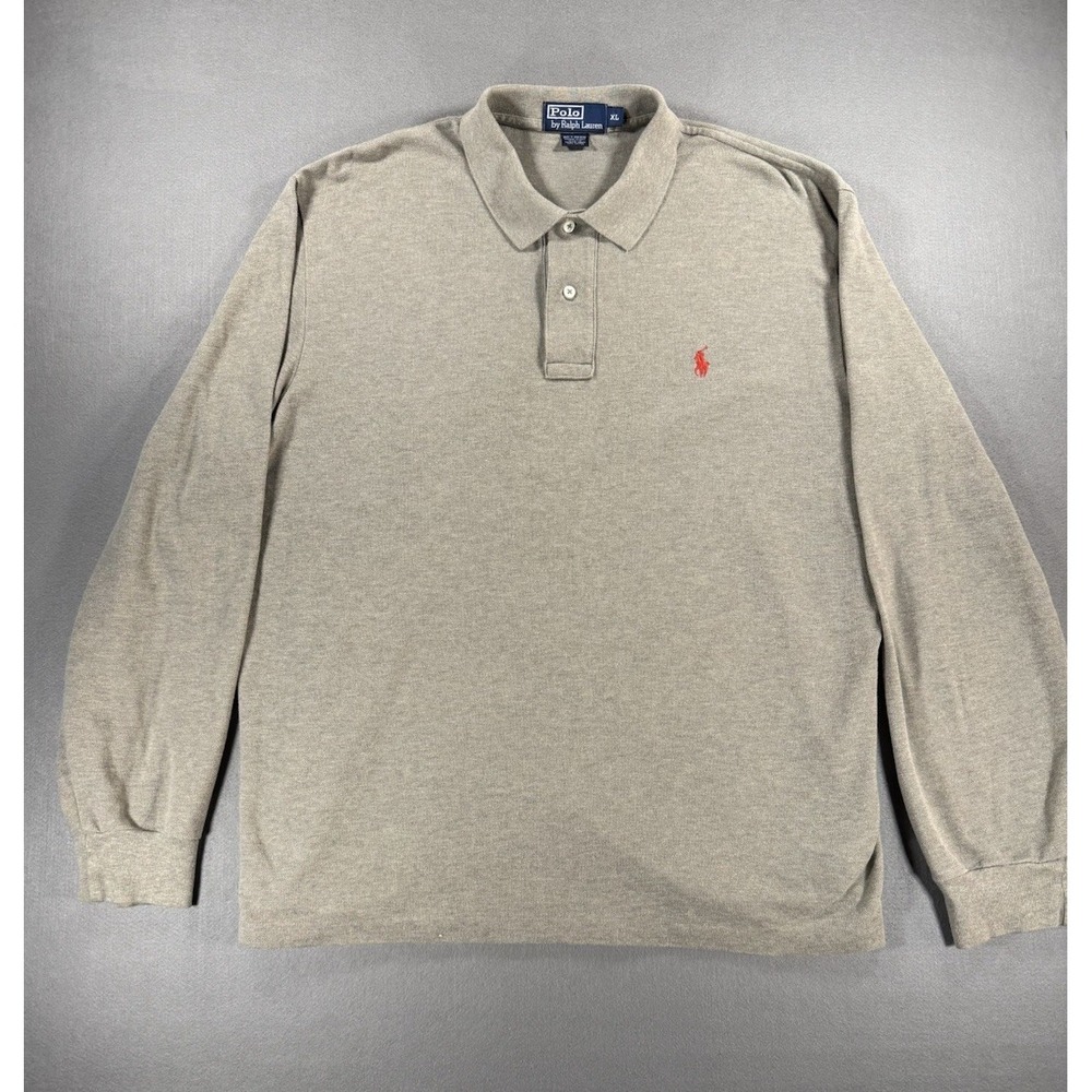 Mens Polo Ralph Lauren Long Sleeve Polo Shirt In Gray/olive Color Size XL